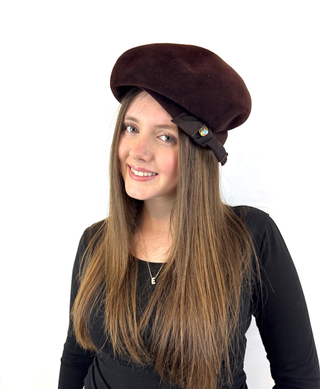 Vintage Brown Velour Peachbloom Merrimac Beret Hat - Etsy display picture 3