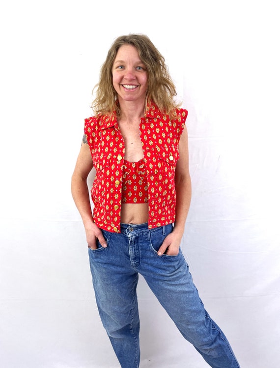 Vintage 90s 1990s Red Lizwear Cropped Southwest W… - image 2