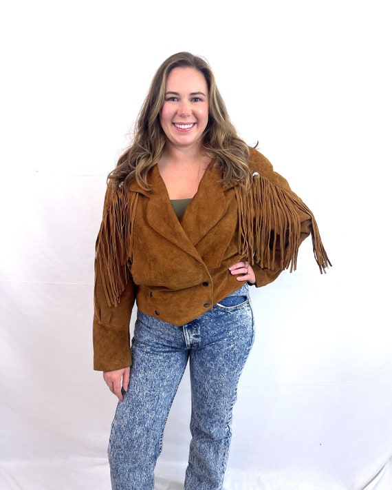 Vintage 1980s 80s Leather Suede Cropped Fringe  Co