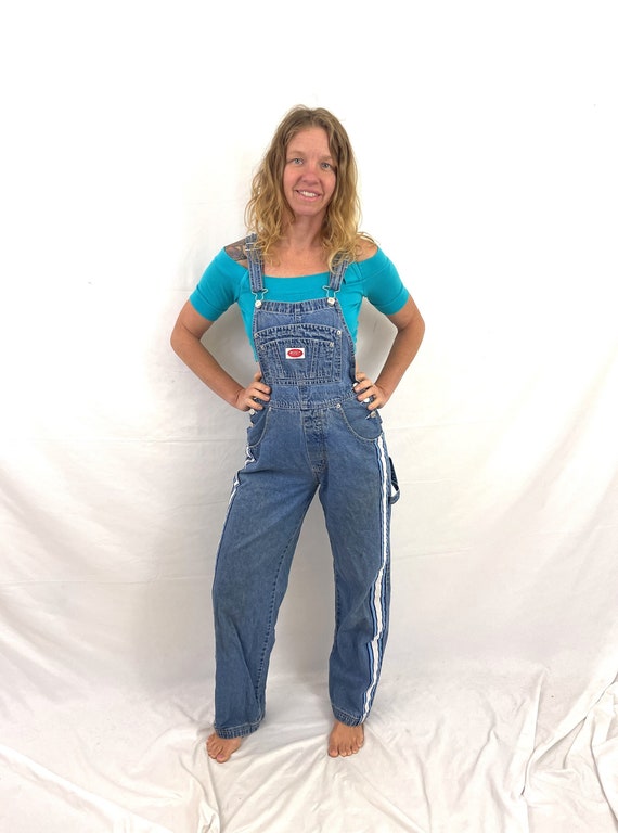 Vintage 90s 1990s Striped Denim Overalls - Revolt… - image 1