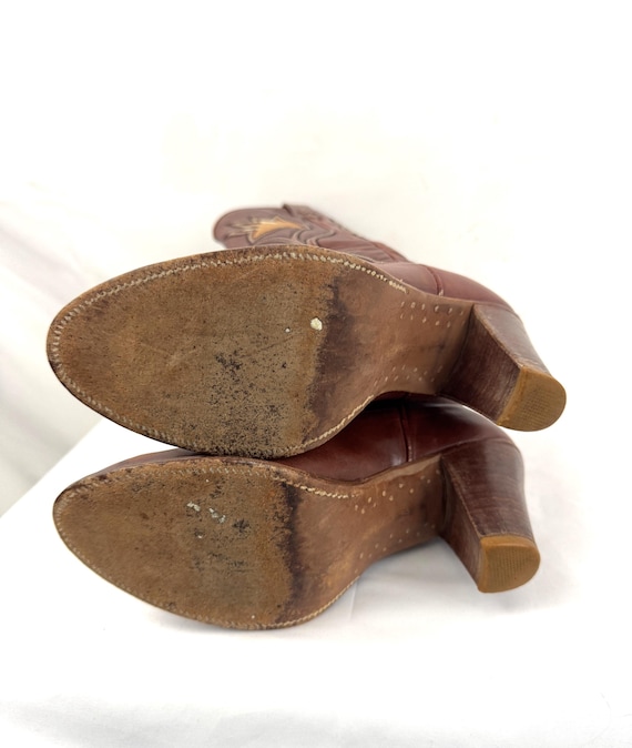 Vintage Dan Post Brown Leather Patchwork Flower W… - image 8