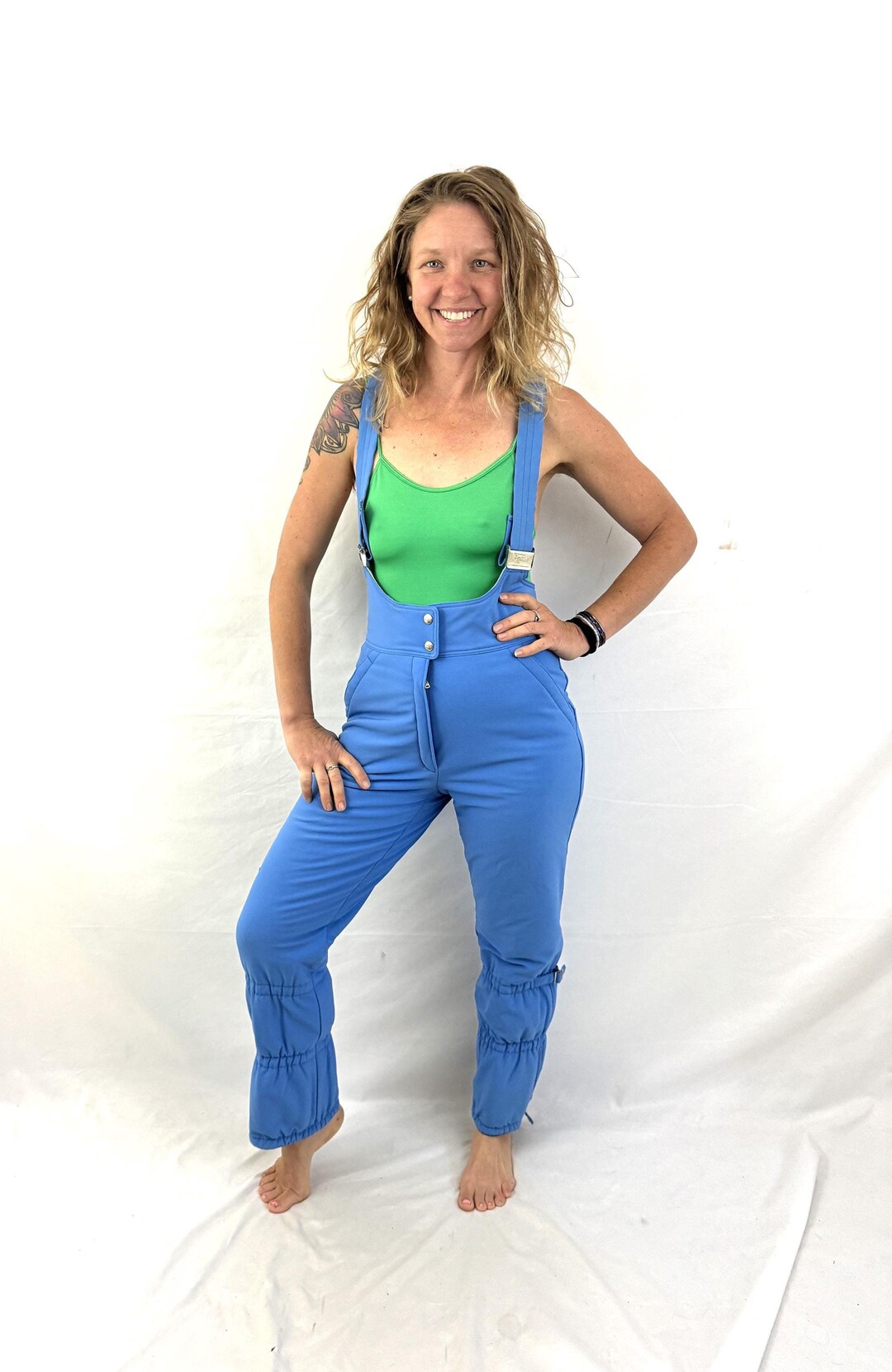 ’80s seiller スキーウェア ノルディック ビブショーツタイプ レトロ Vintage 70s Blue Ski Snowsuit Overalls - Feller Hosen - Made in