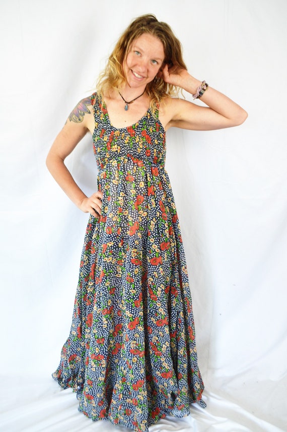 Vintage 1970s 70s Summer Floral Hippie Festival Fu