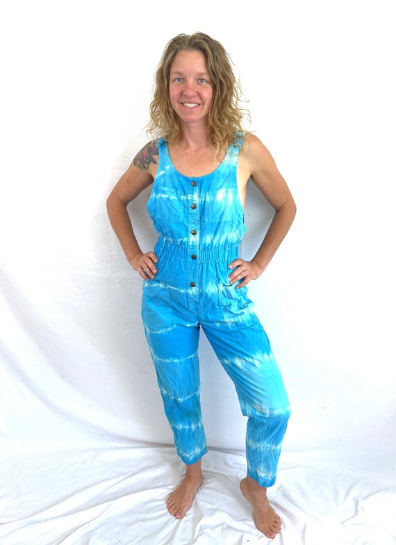 Vintage 80s 1980s Tie Dye Blue Onesie WOW Romper … - image 1