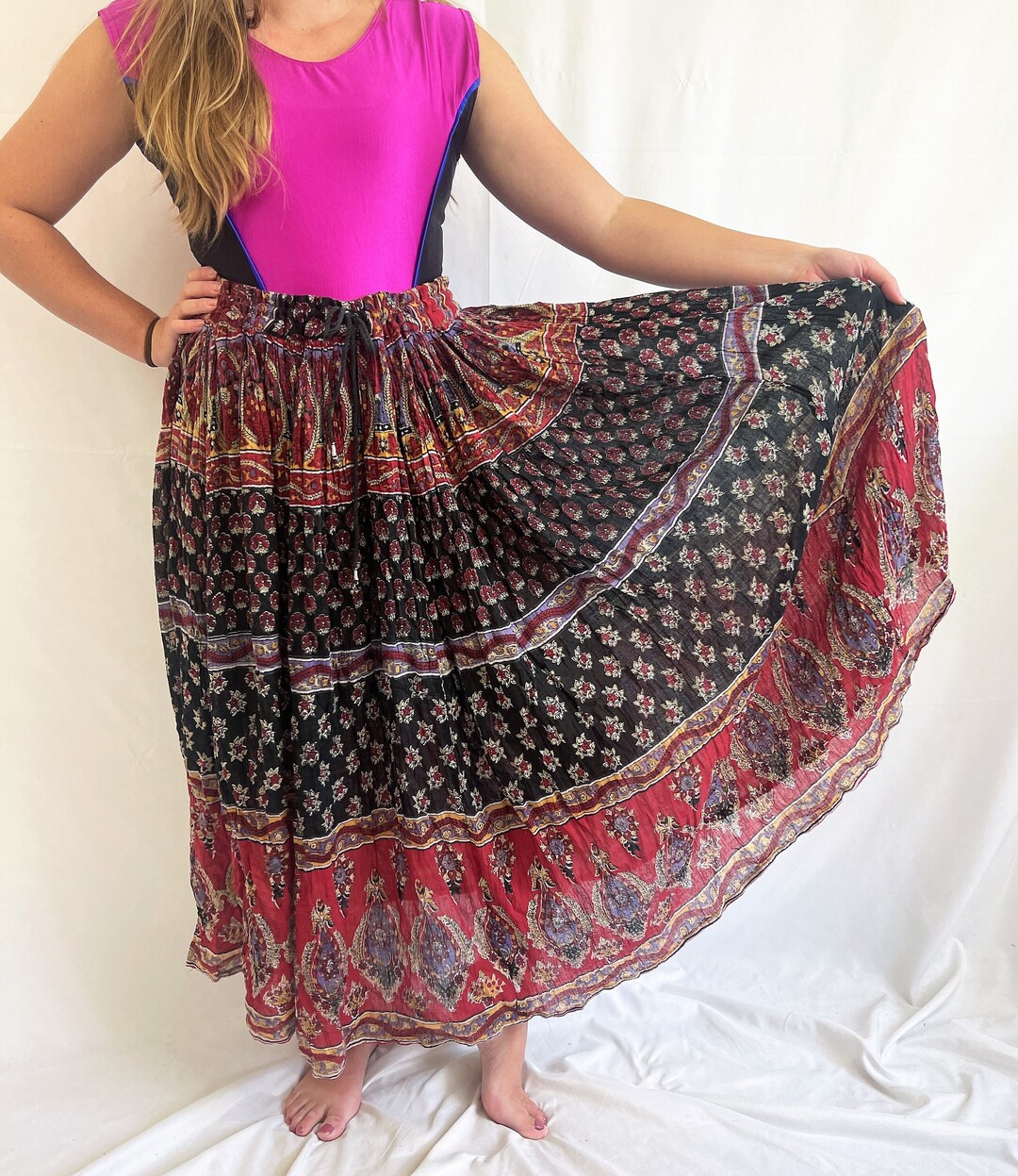 Vintage Floral 80s 90s Hippie Gauzy Cotton Broom Skirt Etsy
