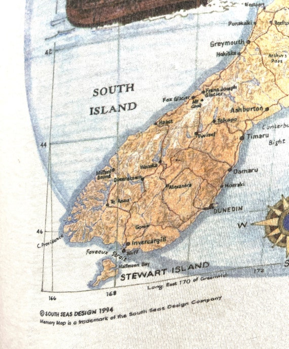 Vintage 1994 90s New Zealand Map Top Tshirt Tee S… - image 4