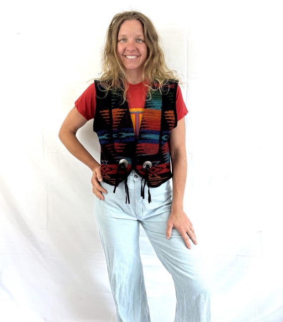 トップス 90s Woolrich wool vest Vintage 1990s 90s Woolrich Wool Vest - Sunset Rainbow Striped