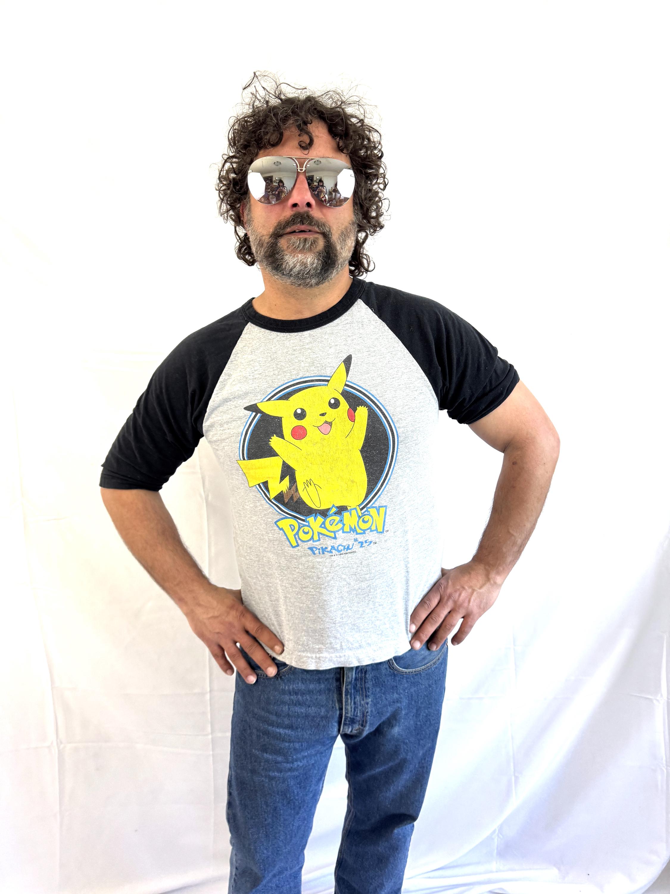 Vintage 1990s 90s 1999 Pokémon Nintendo Pikachu Raglan Gray Tee