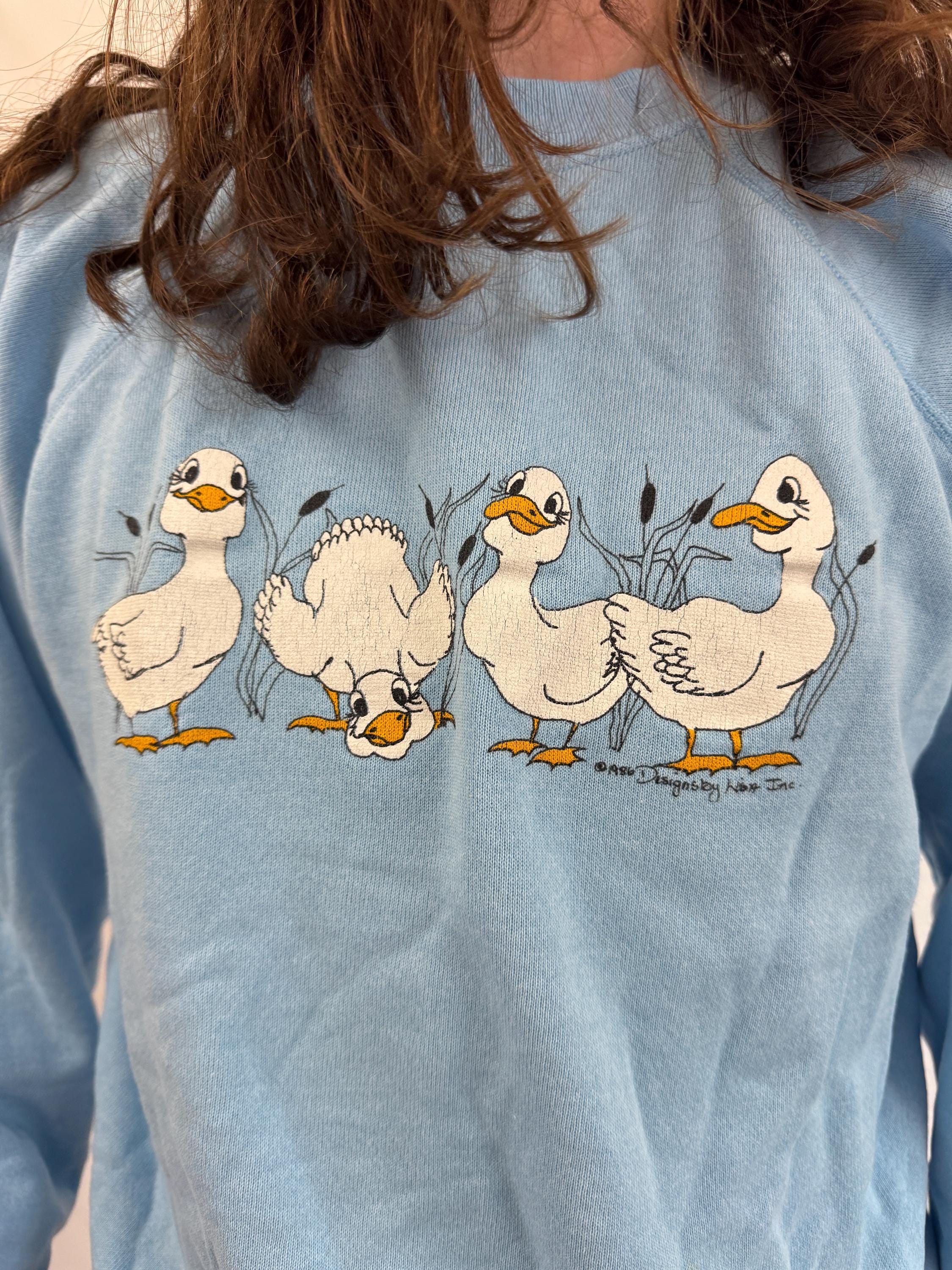 トップス 80's vintage duck comical sweat Vintage 1980s Funny Ducks 80s Animal Print Humor Duck