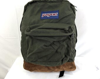 Vintage 1990s 90s Green Jansport Suede Bottom Backpack