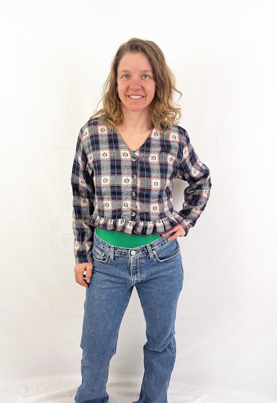 Vintage 90s 1990s Two 2 of Us Flannel Plaid Ruffl… - image 1