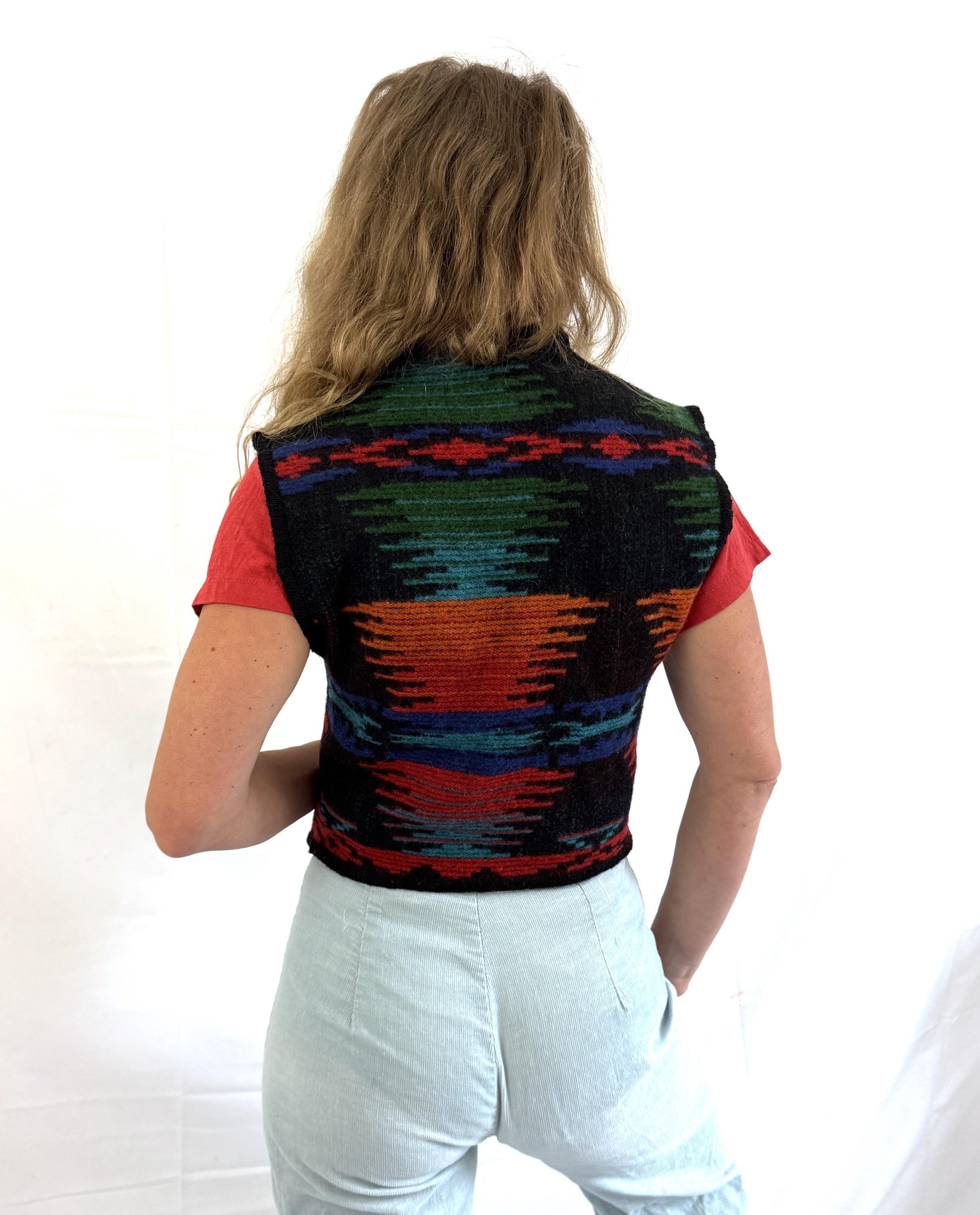 Vintage 1990s 90s Woolrich Wool Vest - Sunset Rainbow Striped
