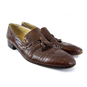 Vintage Church&#39;s Handmade Snake Snakeskin Brown Loafers Dress Shoes - Made in Italy