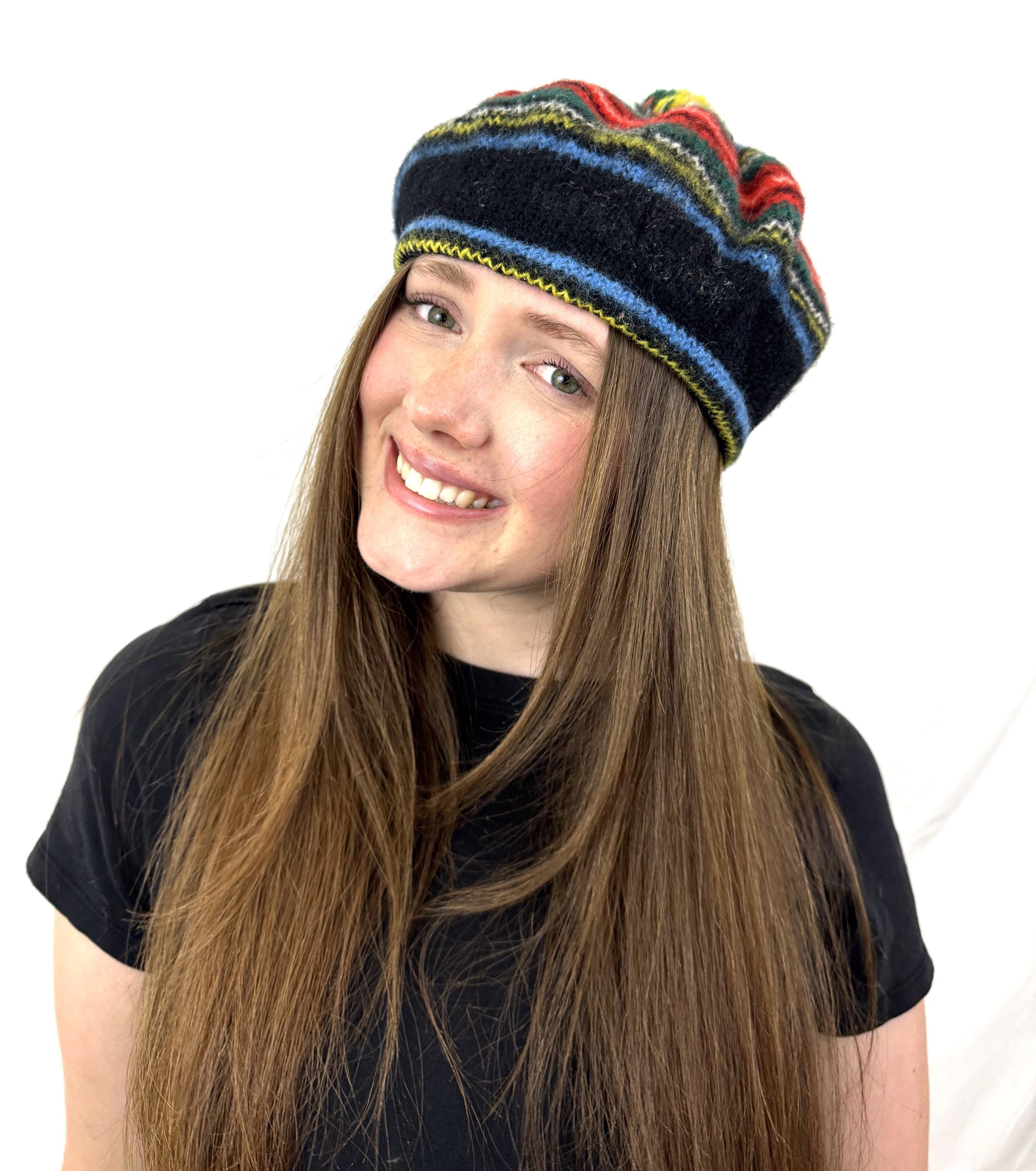 Vintage Scottish Knit Black Stewart Wool Beret Hat - Made in  display picture 1