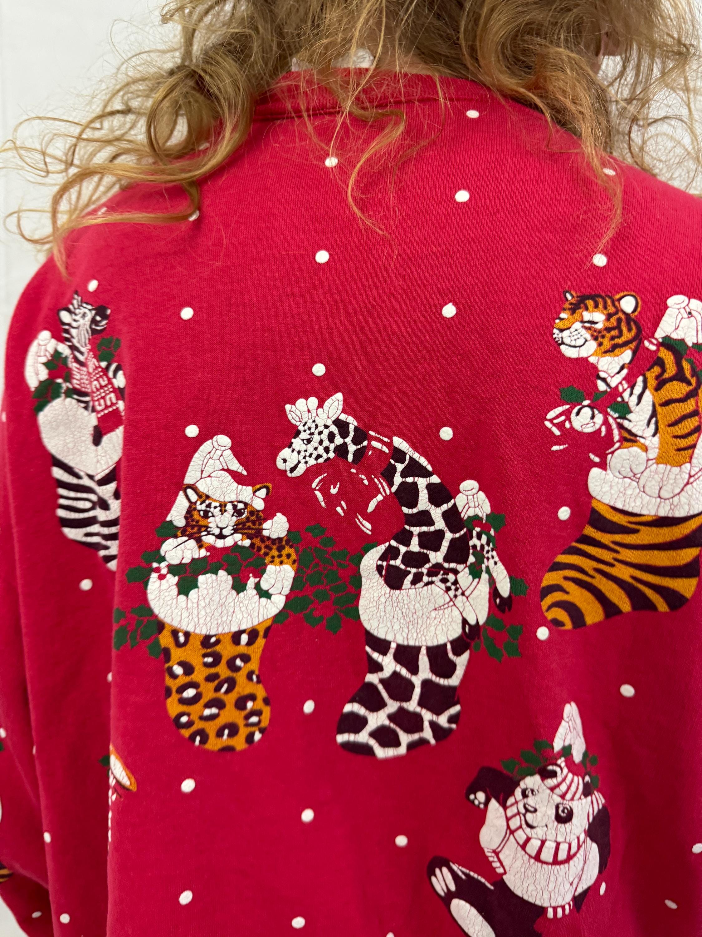 Vintage 80s 1980s Red Puffy Christmas Holiday Sweatshirt - Spumoni