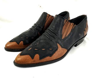 Cute Vintage 1990s 90s Leather Western Ankle Booties Boots  - Mootsies Tootsies - Size 7