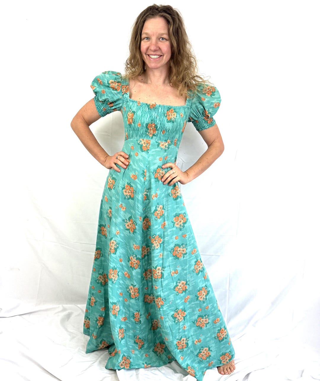 Vintage 1970s 70s Hawaiian Style Floral Ruched Empire Maxi Dress - Etsy