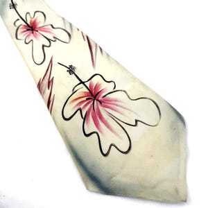Vintage 50er 1950er Jahre Handbemalte Hawaiianische Originale Nylon und Acetat Krawatte Krawatte - Hollyvogue