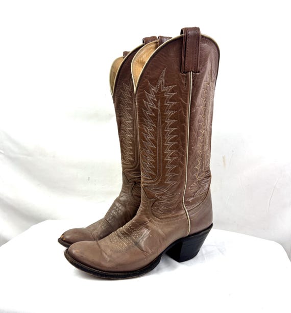 Tony Lama, Vintage Tony Lama Two Tone Leather Western Cowboy Boots - Size 8 B