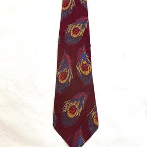 Vintage 40s 50s 1940s Rayon Necktie Tie American Game Birds Cheney Cravats Peacock image 4