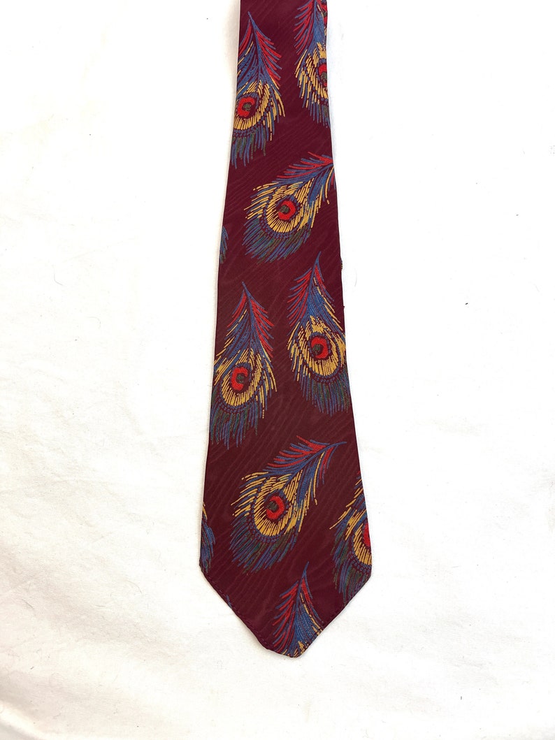 Vintage 40s 50s 1940s Rayon Necktie Tie American Game Birds Cheney Cravats Peacock image 4