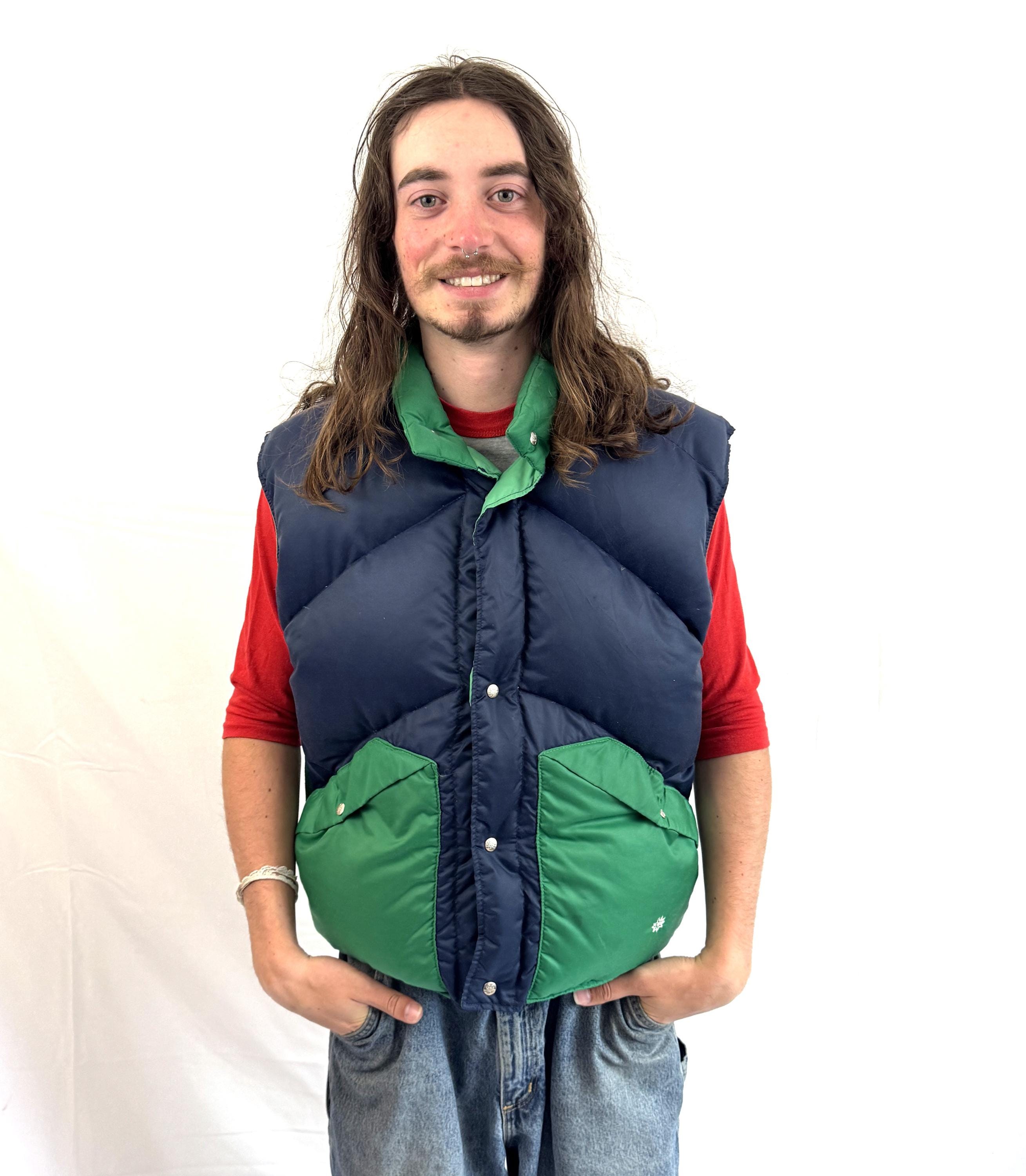 Vintage 80s Puffy Down Vest: Blue Green Winter Puffer - Alpine