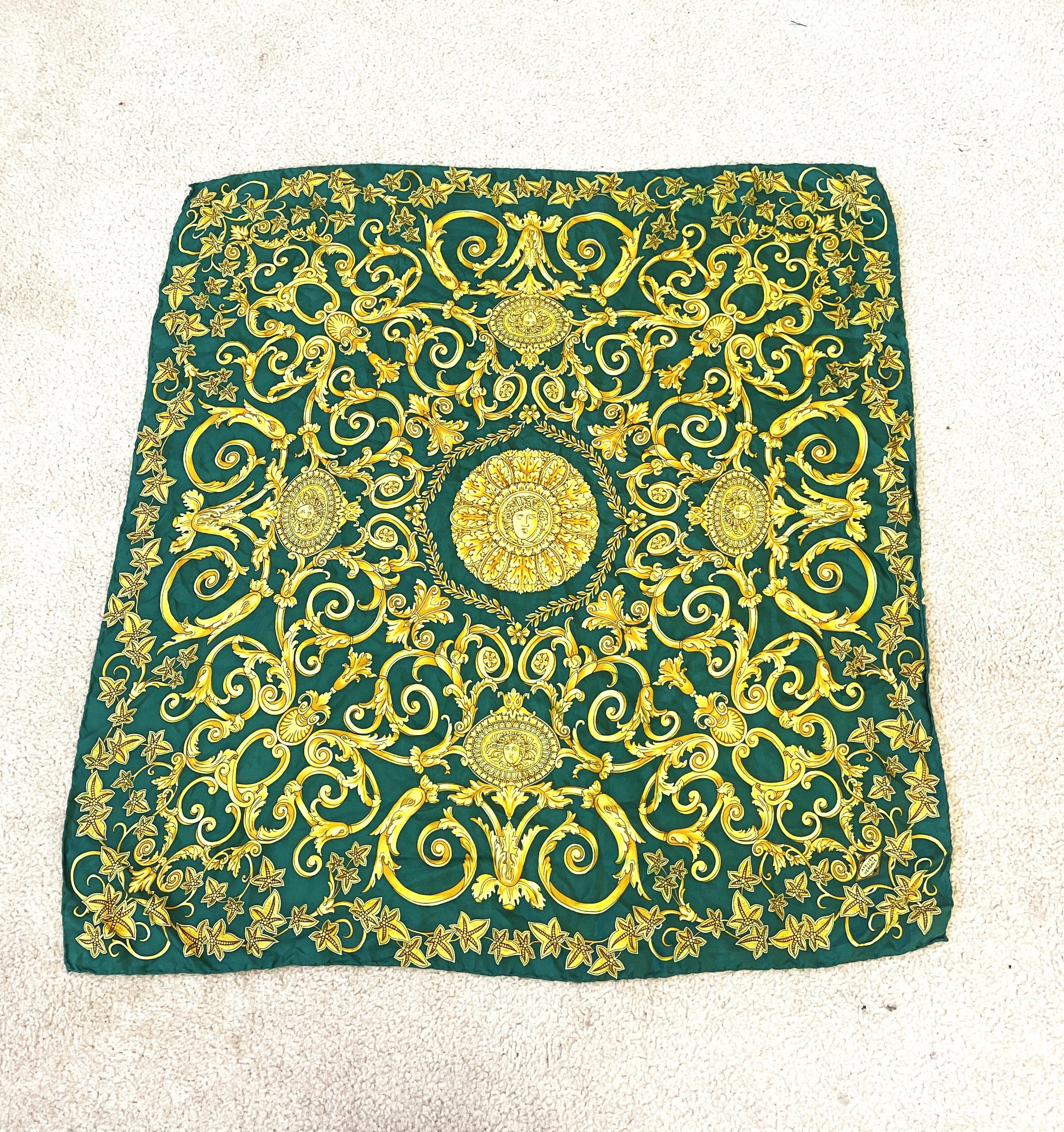Vintage Designer Gianni Versace Green Gold Silk Scarf - Etsy