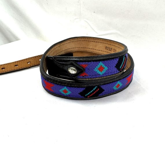 Vintage Leather Rainbow Woven Fabric Belt - Size 36 - Circle  display picture 2