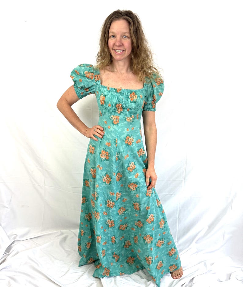 Vintage 1970s 70s Hawaiian Style Floral Ruched Empire Maxi Dress - Etsy