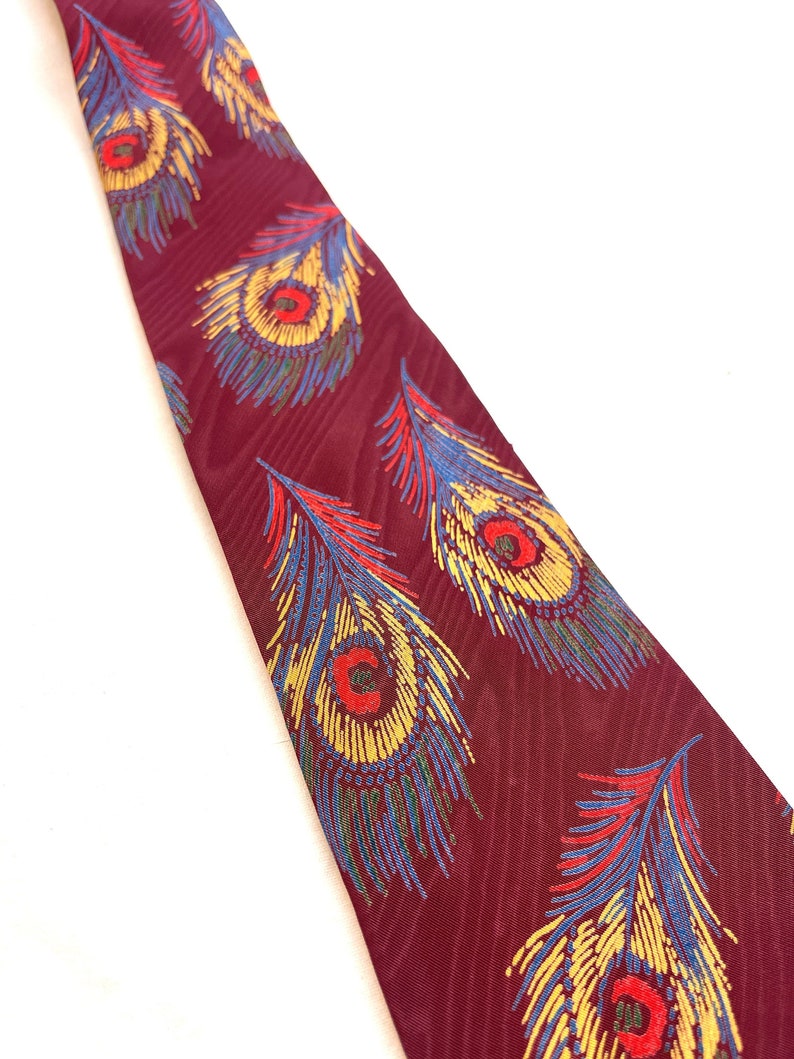 Vintage 40s 50s 1940s Rayon Necktie Tie American Game Birds Cheney Cravats Peacock image 2