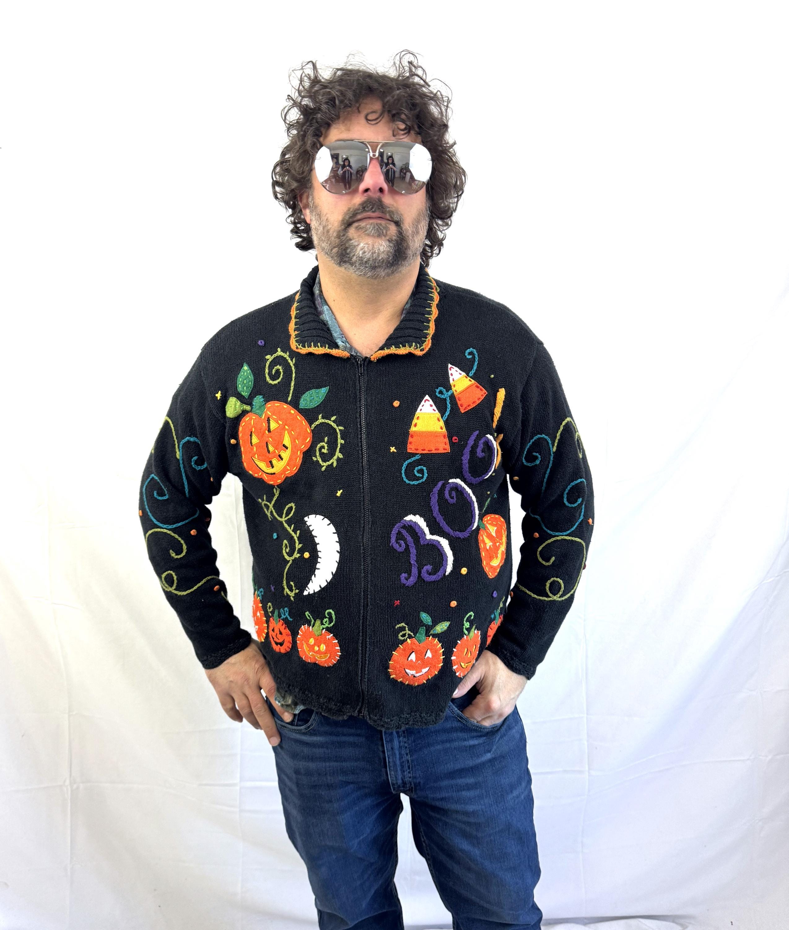 Ultimate Vintage 1990s 90s Knit Halloween Pumpkin Jack-o-lantern