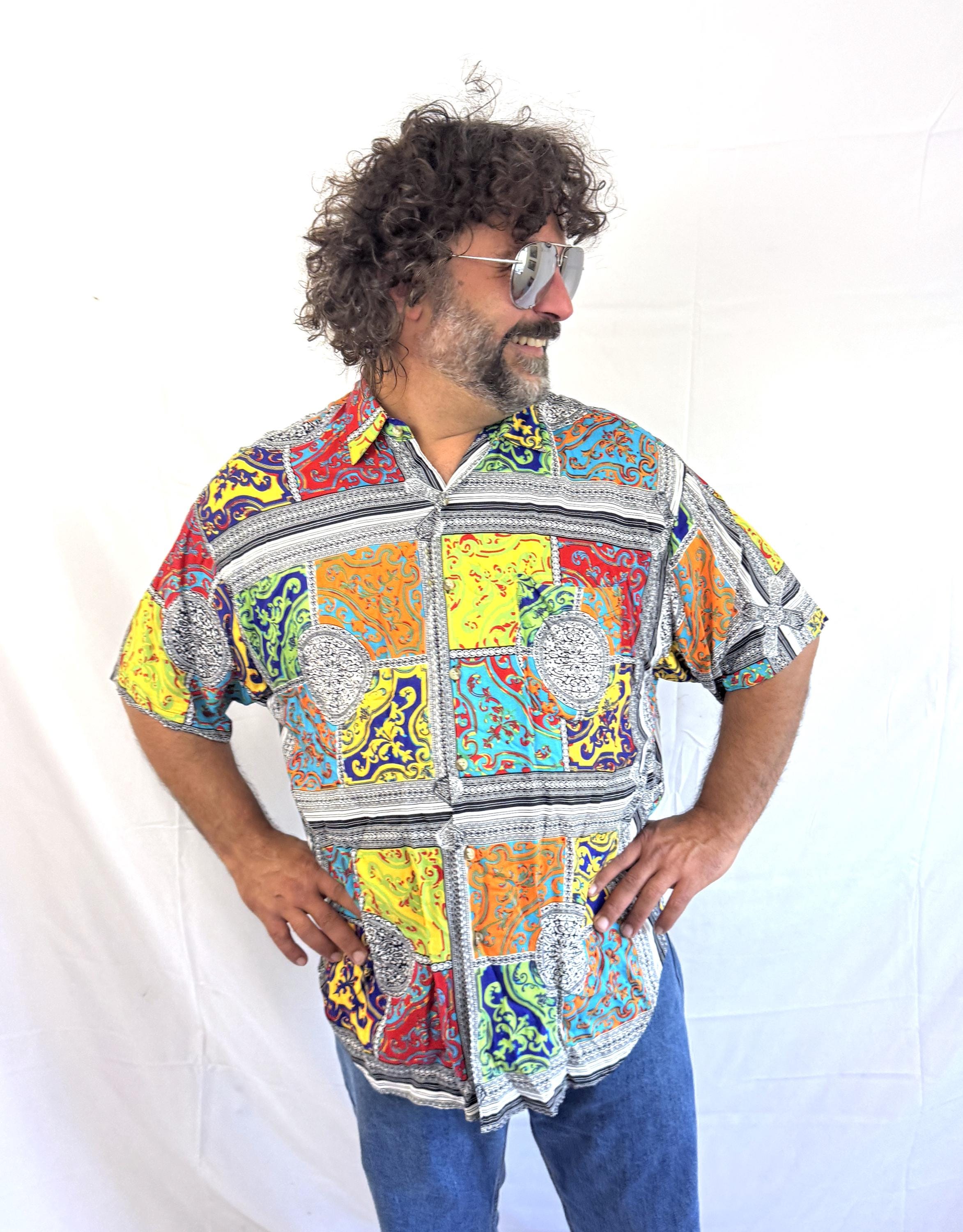 カラーリング 90s UNION BAY ombre border Tshirt Vintage 1990s 90s Unionbay Summer Rayon Fun Button up Shirt - Etsy