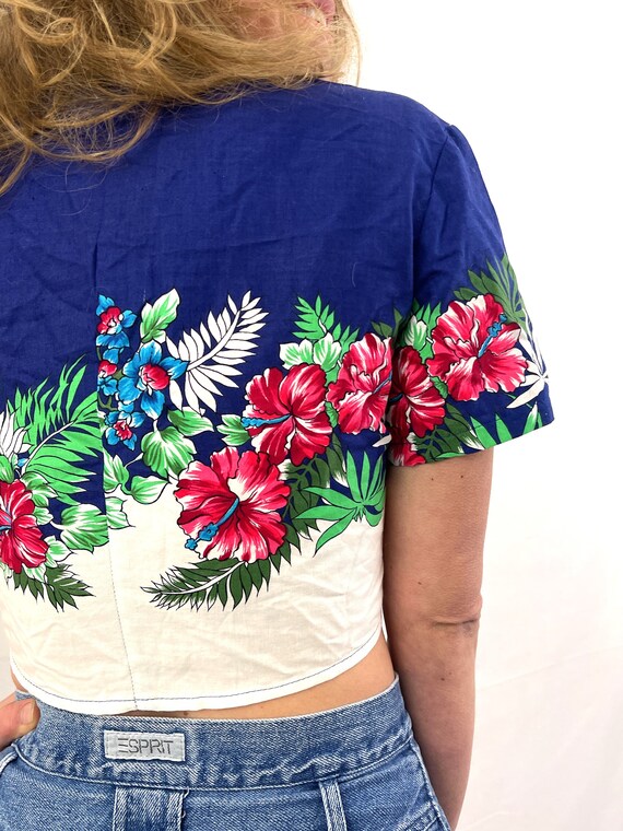 Vintage 70s 1970s Tropical Summer Cropped Crop To… - image 5