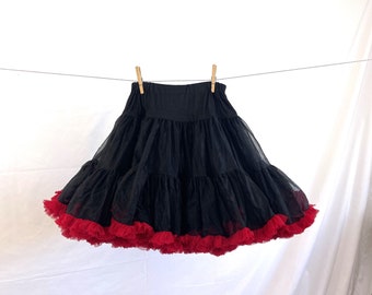 Vintage 90s Black Red Trim Square Dancing Petticoat Tutu Crinoline Slip