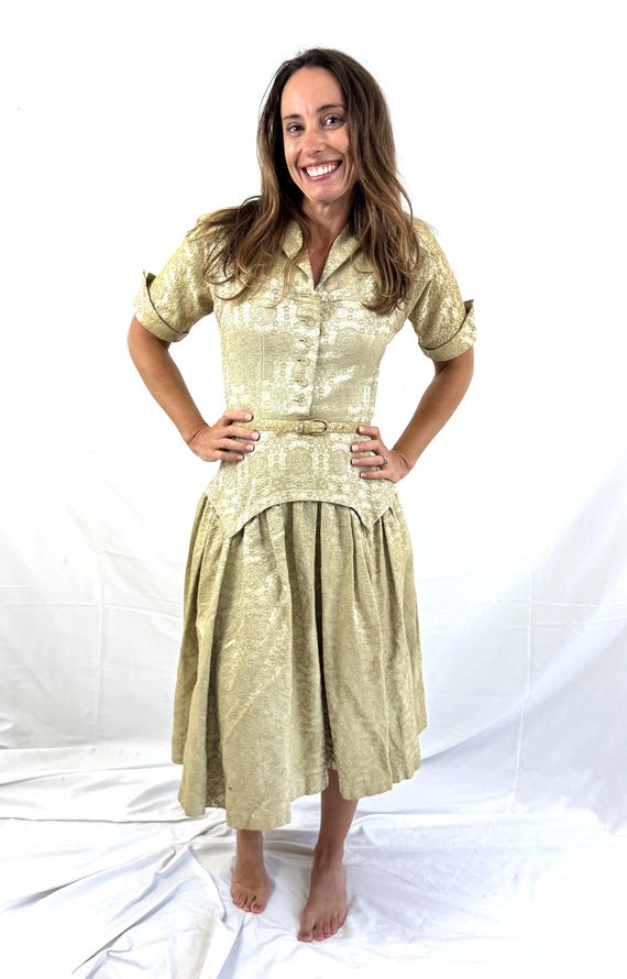 Vintage 1950s 50s Vicky Vaughn Juniors Gold Dress - Etsy Israel