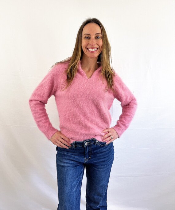 pink angora sweater