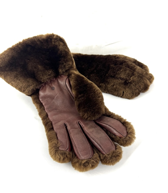 Amazing Vintage Mouton Leather and Rabbit Fur Lined Brown Winter