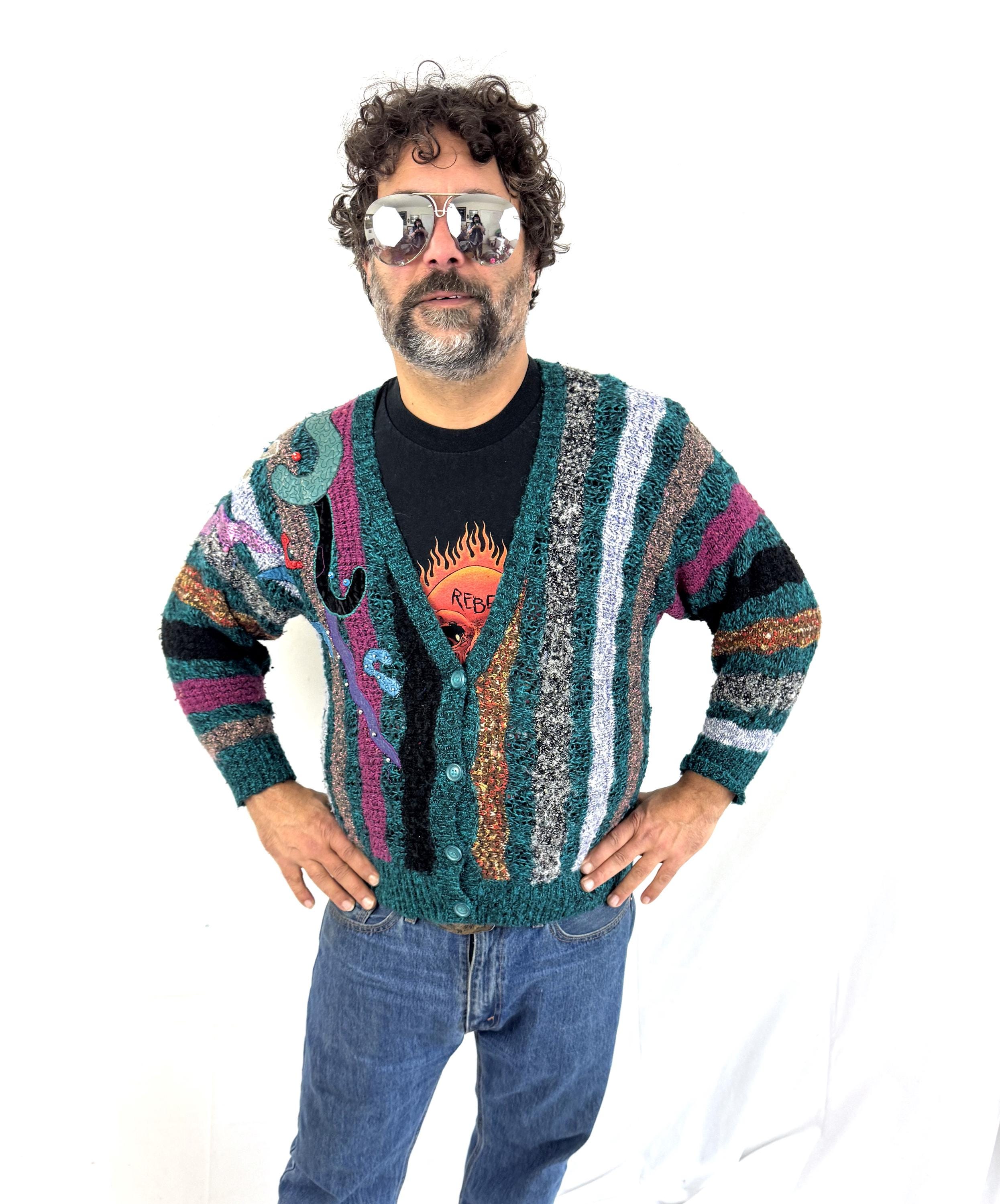 90s Rainbow Cardigan - Etsy