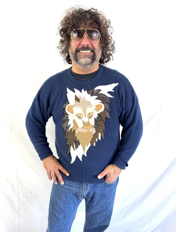 Vintage Rare Lion Patchwork Leather Sweater