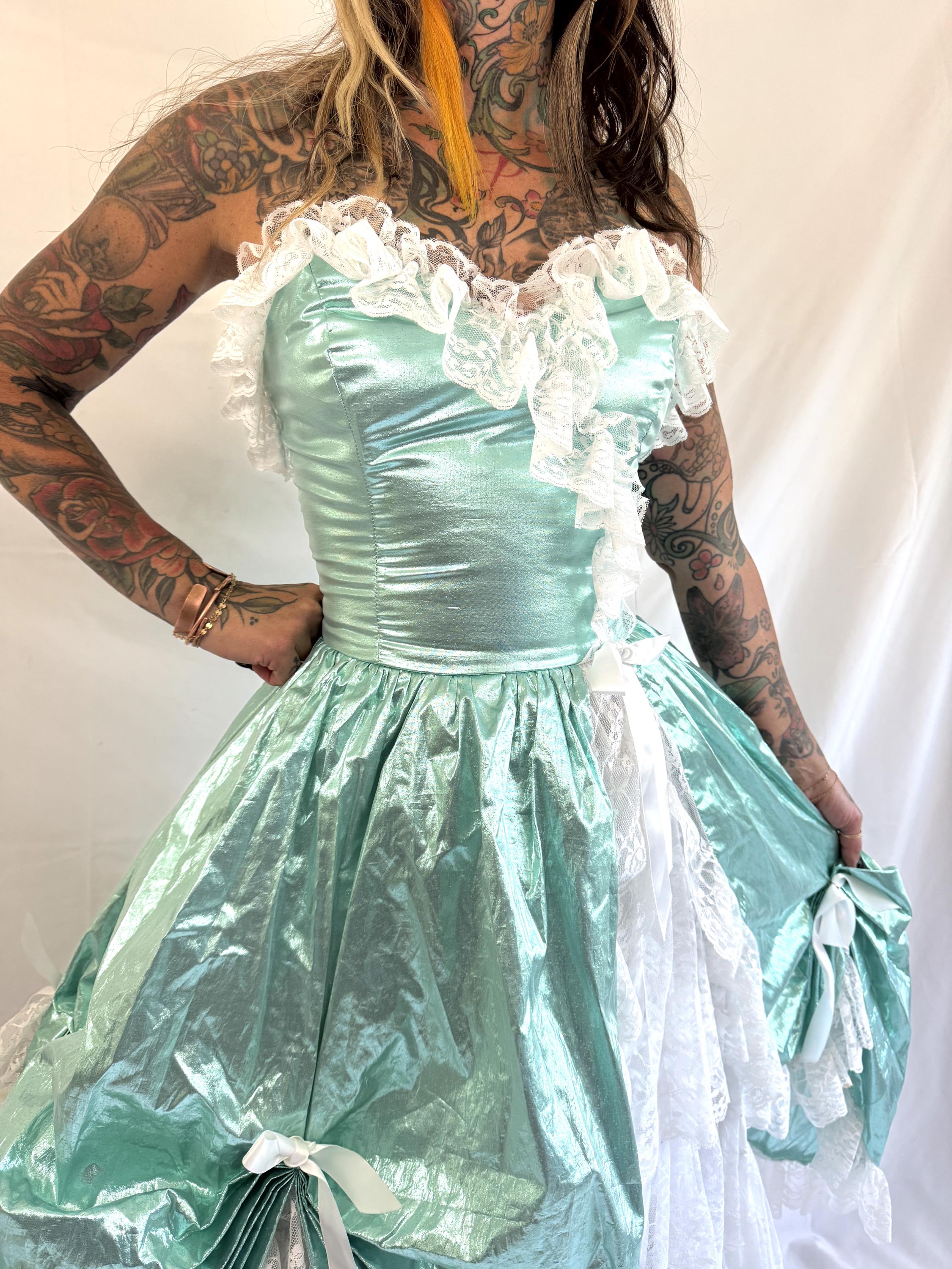 Amazing Vintage 80s Teal Princess and Lace Loralie Cottagecore