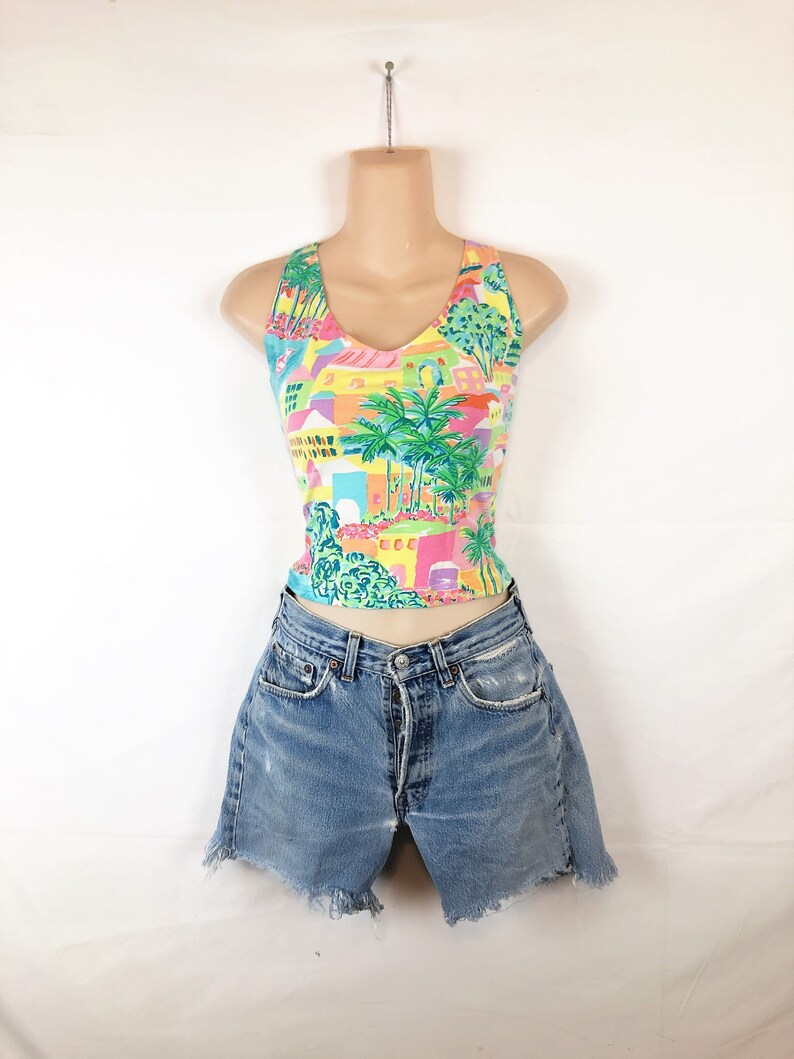 Vintage 80s 1980s Summer Esprit Crop Top Tank Shirt