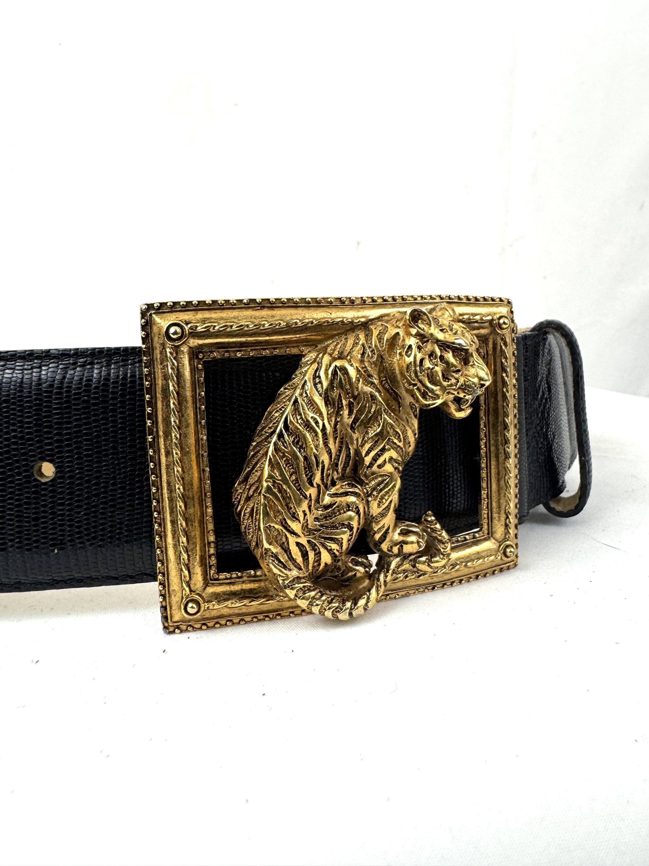DONCASTER Vintage Leather Belt Black Tan Gold Studded Statement Waist Belt M Doncaster Belt - Etsy main image 3