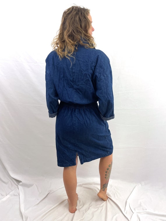 Vintage 80s 1980s Denim Dress - By Ideas - image 4