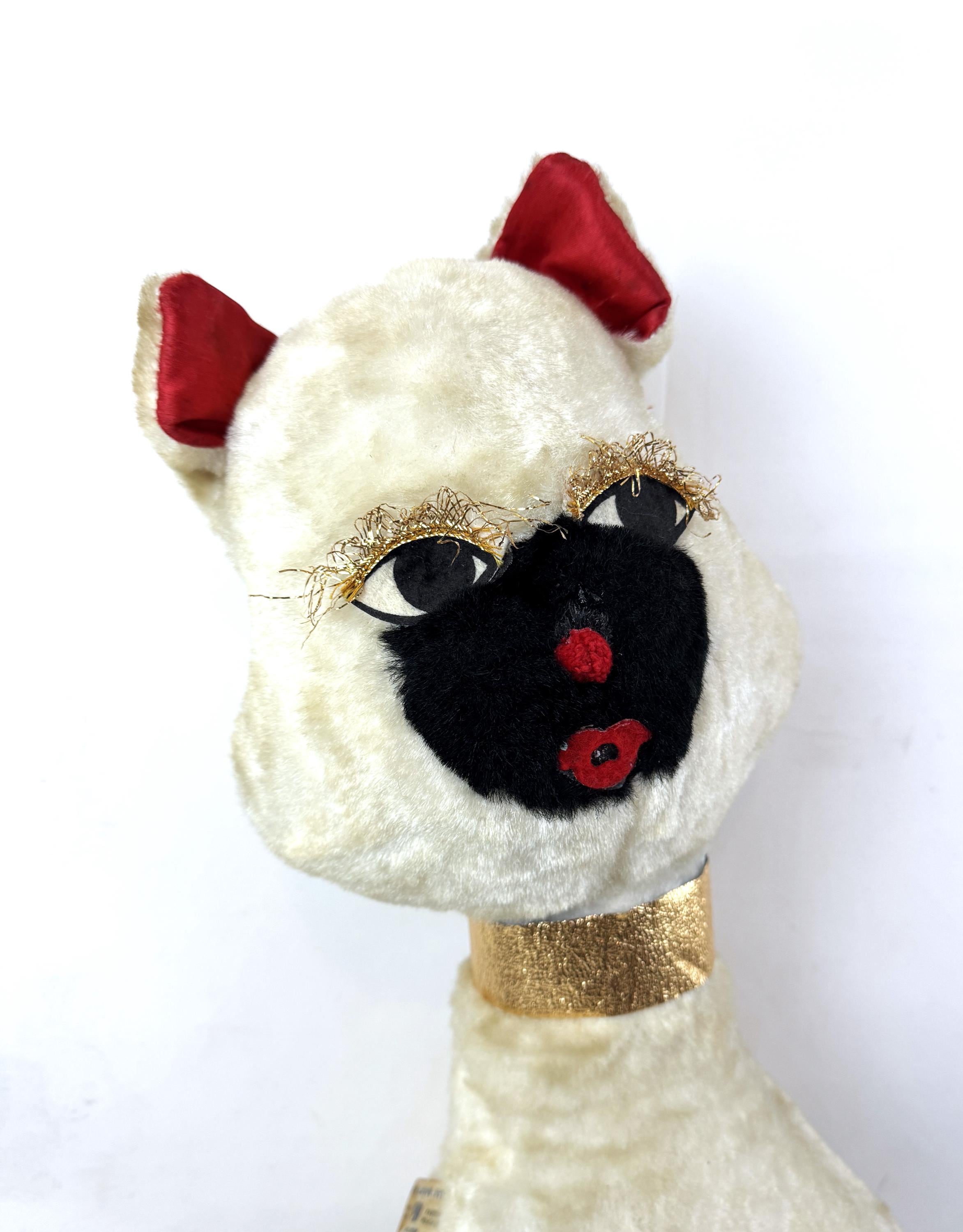 Vintage 1950s 1960s Carnival Fair Siamese Cat Stuffed Animal Plush