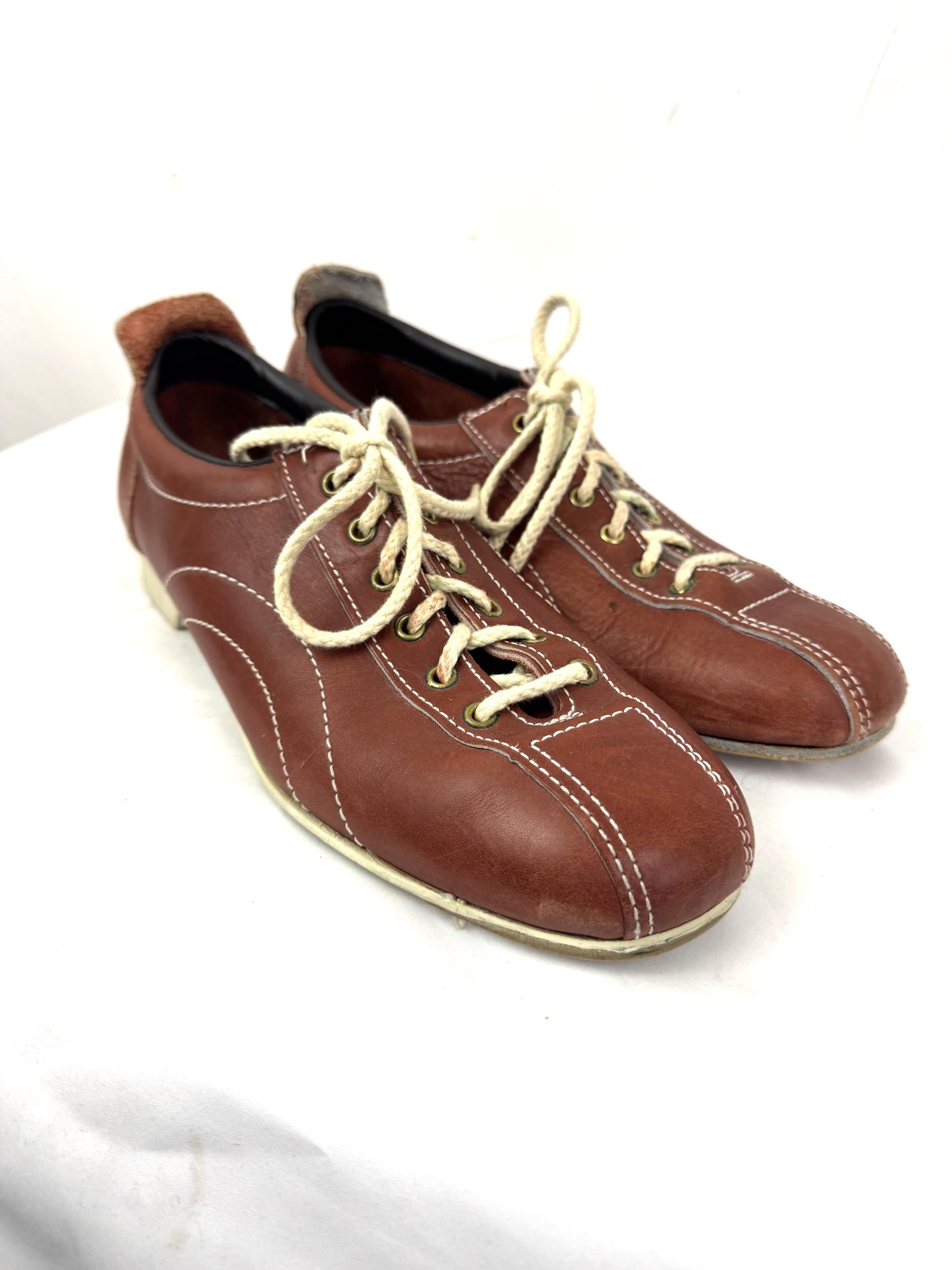vintage HYDE 60年代頃？ ボウリングシューズ レザー 26cm相当 ビンテージ50's○SEARSレザーボウリングシューズオフホワイト