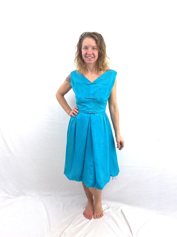 Vintage 1950s 60s Blue Chiffon Party Dress