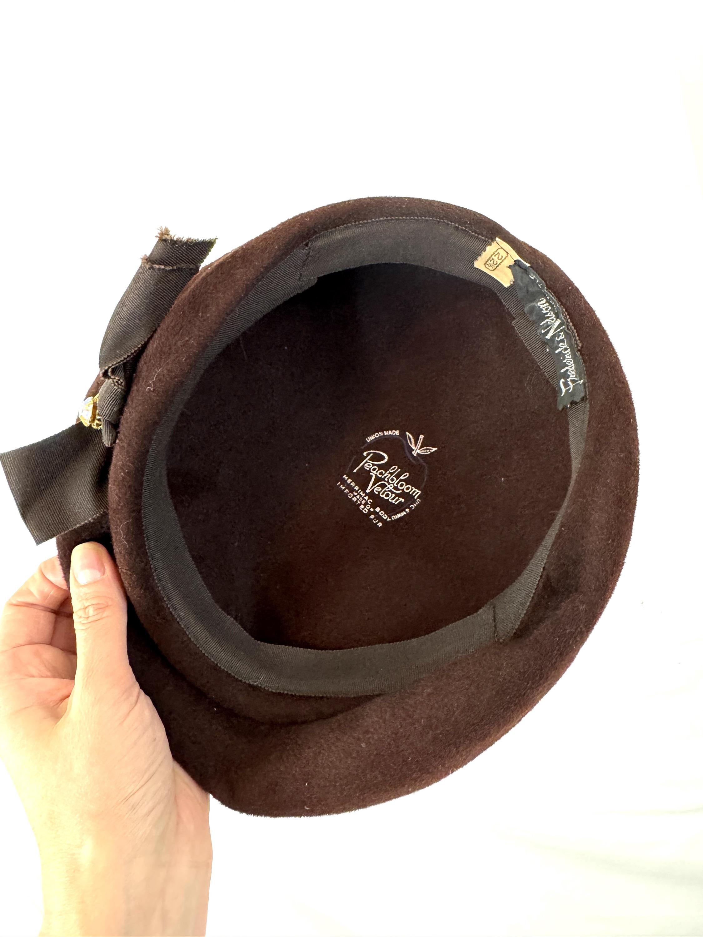 Vintage Brown Peachbloom Velour Merrimac Imported Fur Hat Vintage 60 main image 2