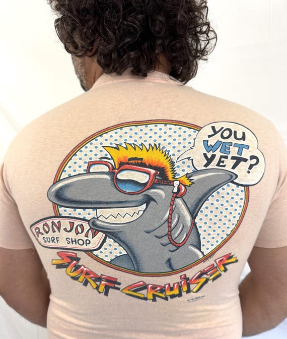 80s RON JON SURF SHOP Tシャツ USA製 Anvil L Vintage 80s Ron Jon 1986 Surf Shop Surf Crusier Shark Tshirt Tee