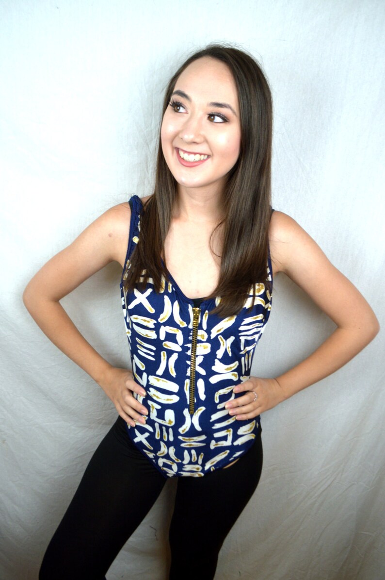 La Blanca Vintage 80s Blue Metallic Zipper Swimsuit