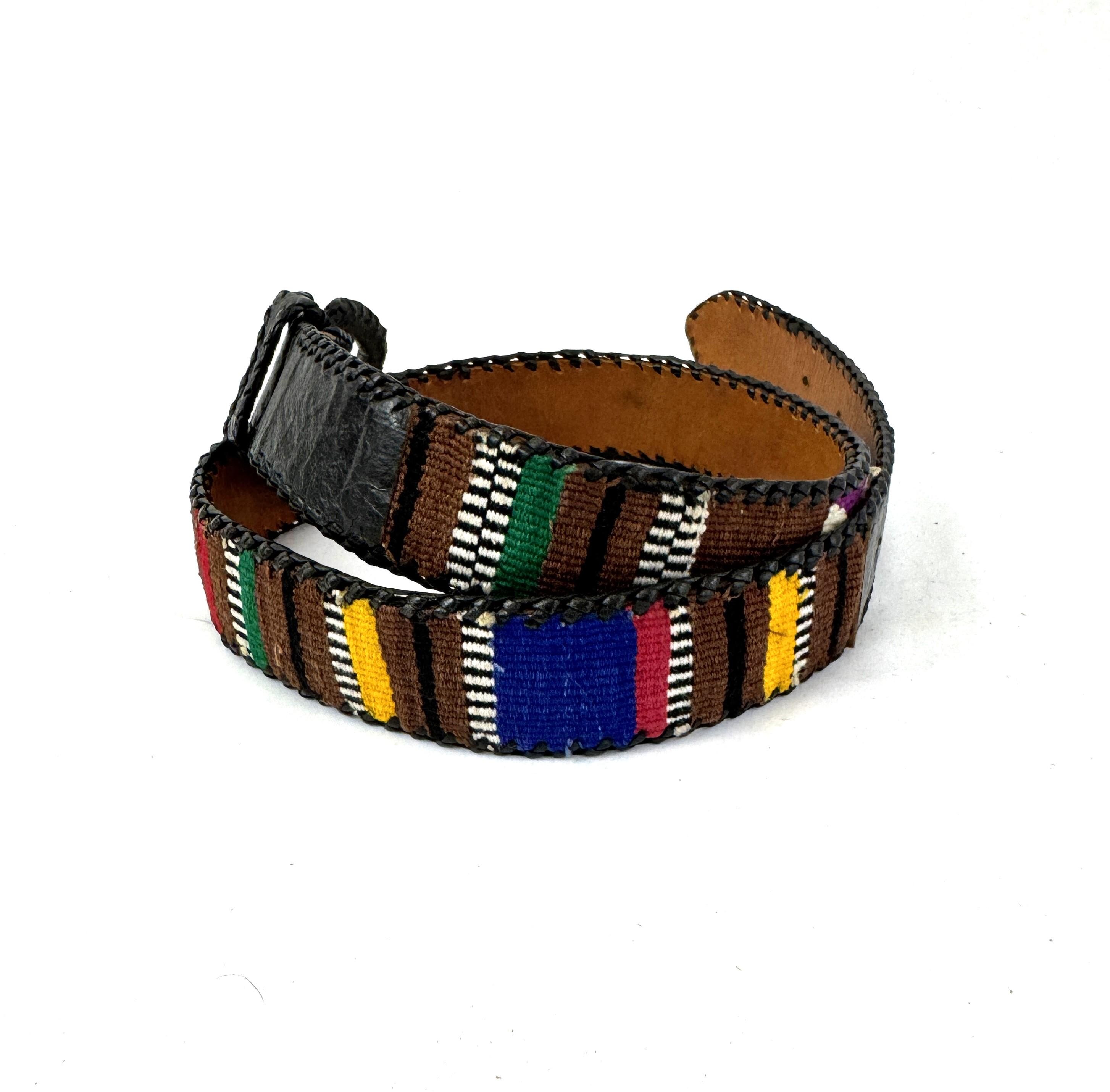 NWOT Handmade in Guatemala rainbow ? leather belt Vintage Leather Guatemalan Guatemala Rainbow Woven Cotton  main image 4